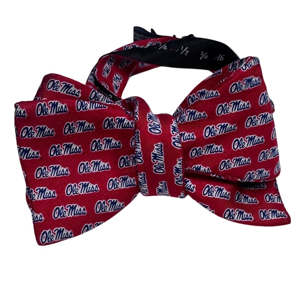 Rivetz of Boston Ole Miss Rebels Silk Bow Tie Mens Red Navy Logo Adjustable